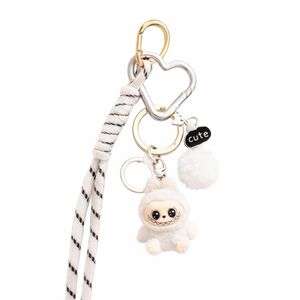 Labubu-Style Fuzzy White Bag Charm | Cute Kawaii Purse Keychain